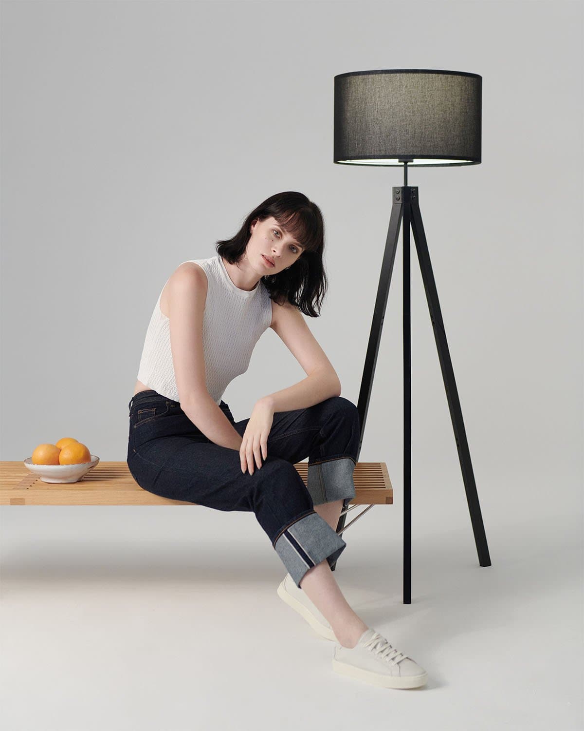 Vloerlamp Tripod Houten Driepoot 152cm Met Stoffen Kap LED | Restfield