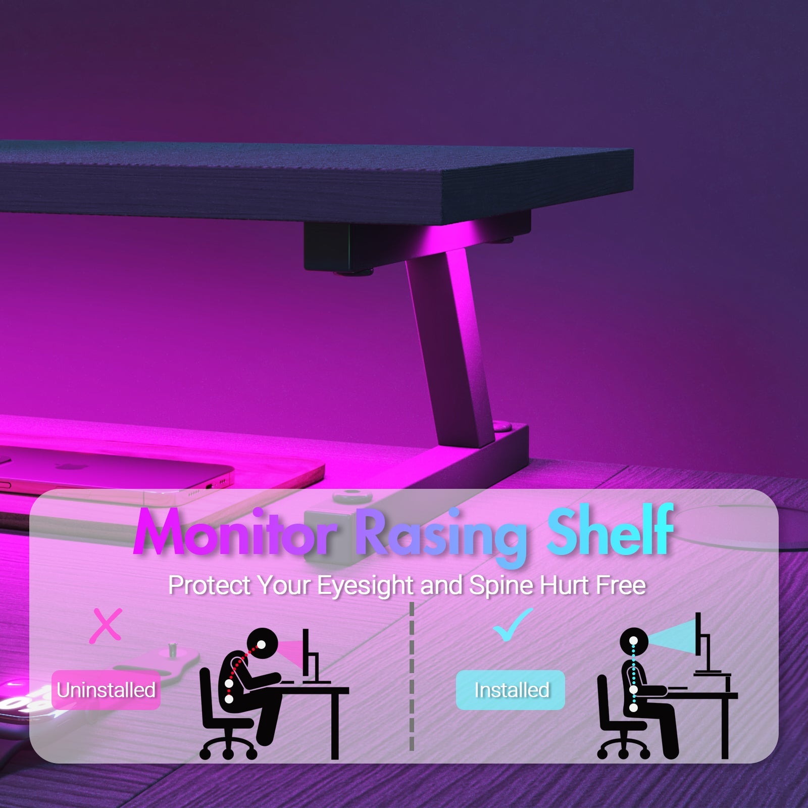 L Vormig Gaming Bureau met RGB LED, Stopcontacten en Monitorstandaard – 140 of 160 cm Hoekbureau Zwart | Restfield