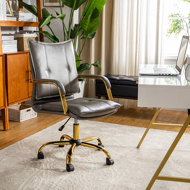Luxe Ergonomische Bureaustoel Met Gouden Onderstel En Draaifunctie In Vegan Leer | Restfield