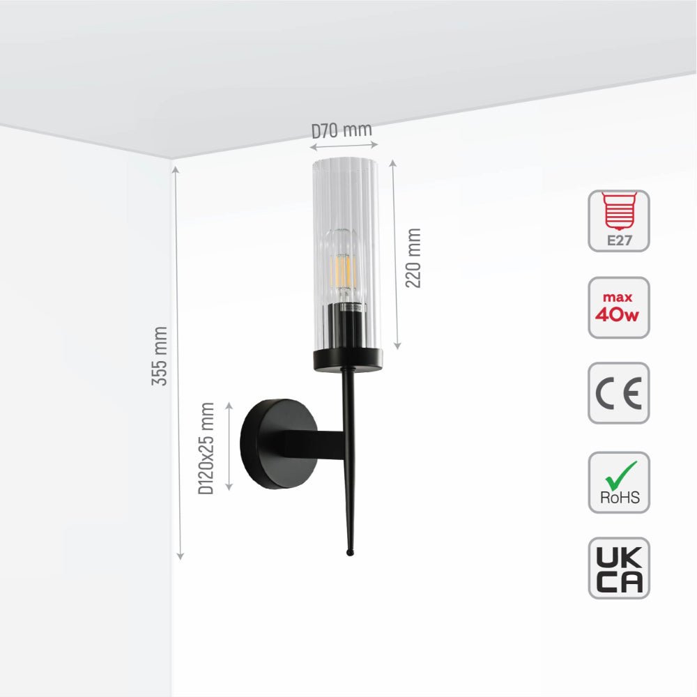 Wandlamp Geribbeld Glas Vintage Art Deco E27 Goud Chroom Nikkel Zwart Dimbaar Cilinder | Restfield