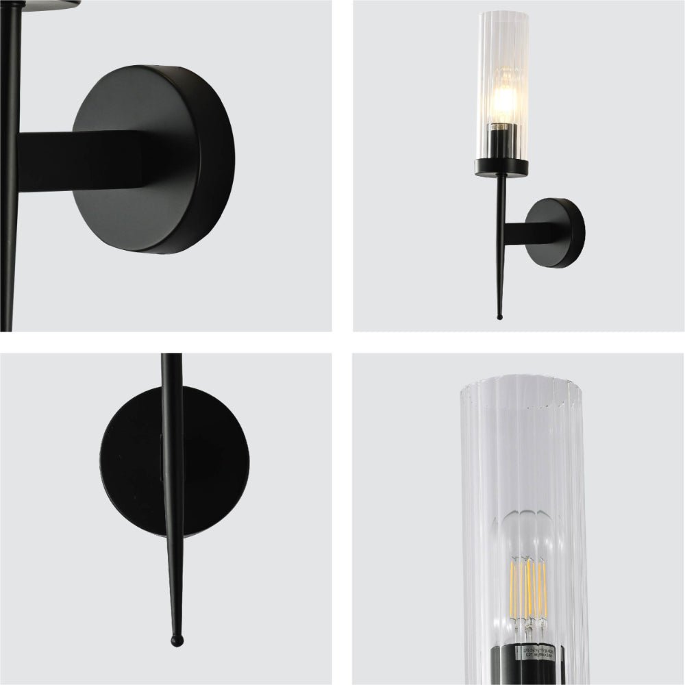 Wandlamp Geribbeld Glas Vintage Art Deco E27 Goud Chroom Nikkel Zwart Dimbaar Cilinder | Restfield