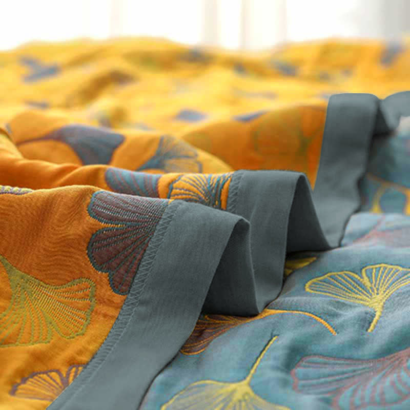 Ginkgo Leaf Katoenen Quilt – Omkeerbaar 6-Laags Dekbed van Combed Cotton | Restfield