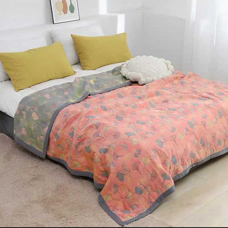 Ginkgo Leaf Katoenen Quilt – Omkeerbaar 6-Laags Dekbed van Combed Cotton | Restfield