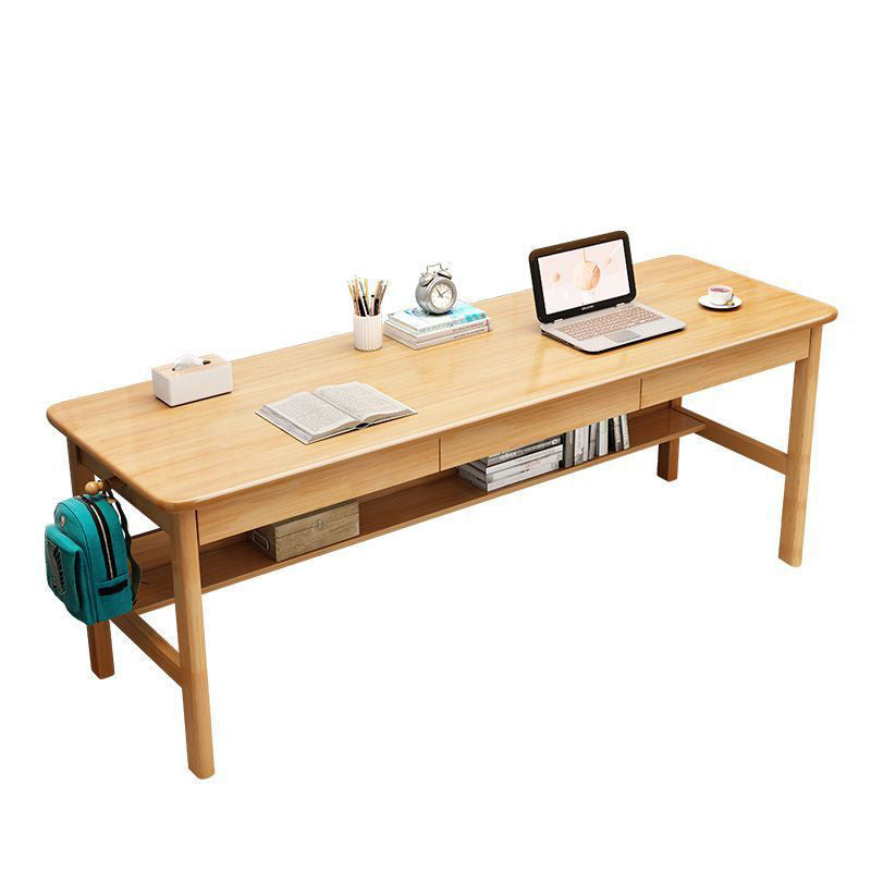 Massief Houten Bureau 160 of 180 cm met Lades en Boekenstandaard – Natuurlijk Rubberhout Design | Restfield
