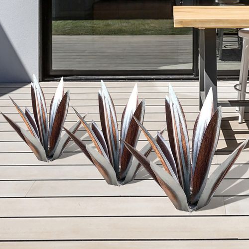 Metalen agave tuinbeeld van roestvrij staal voor tuin, terras en interieurdecoratie | Restfield