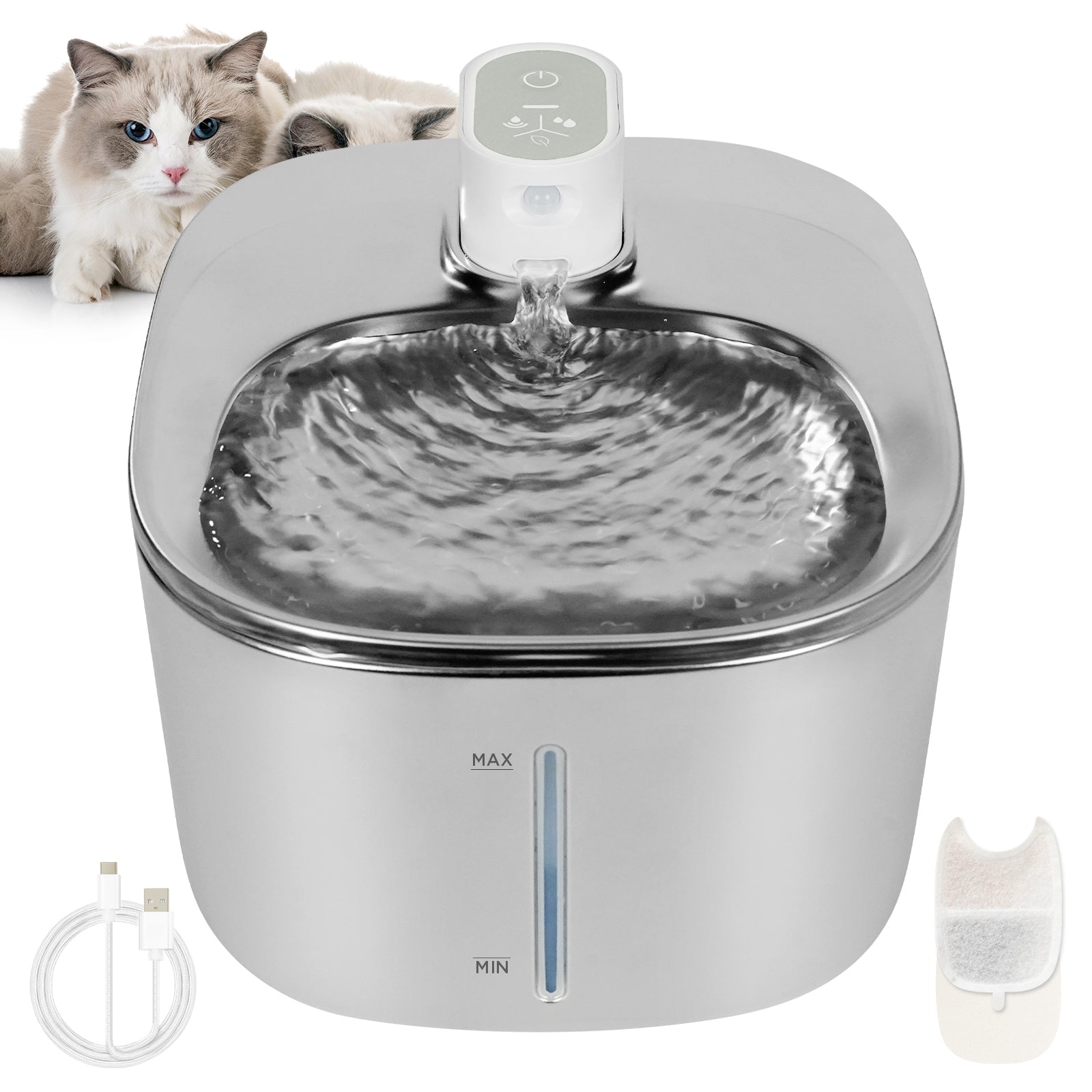 Slimme RVS Drinkfontein voor Katten en Kleine Honden 4L – Draadloos met Filter en Stil Waterpomp | Restfield