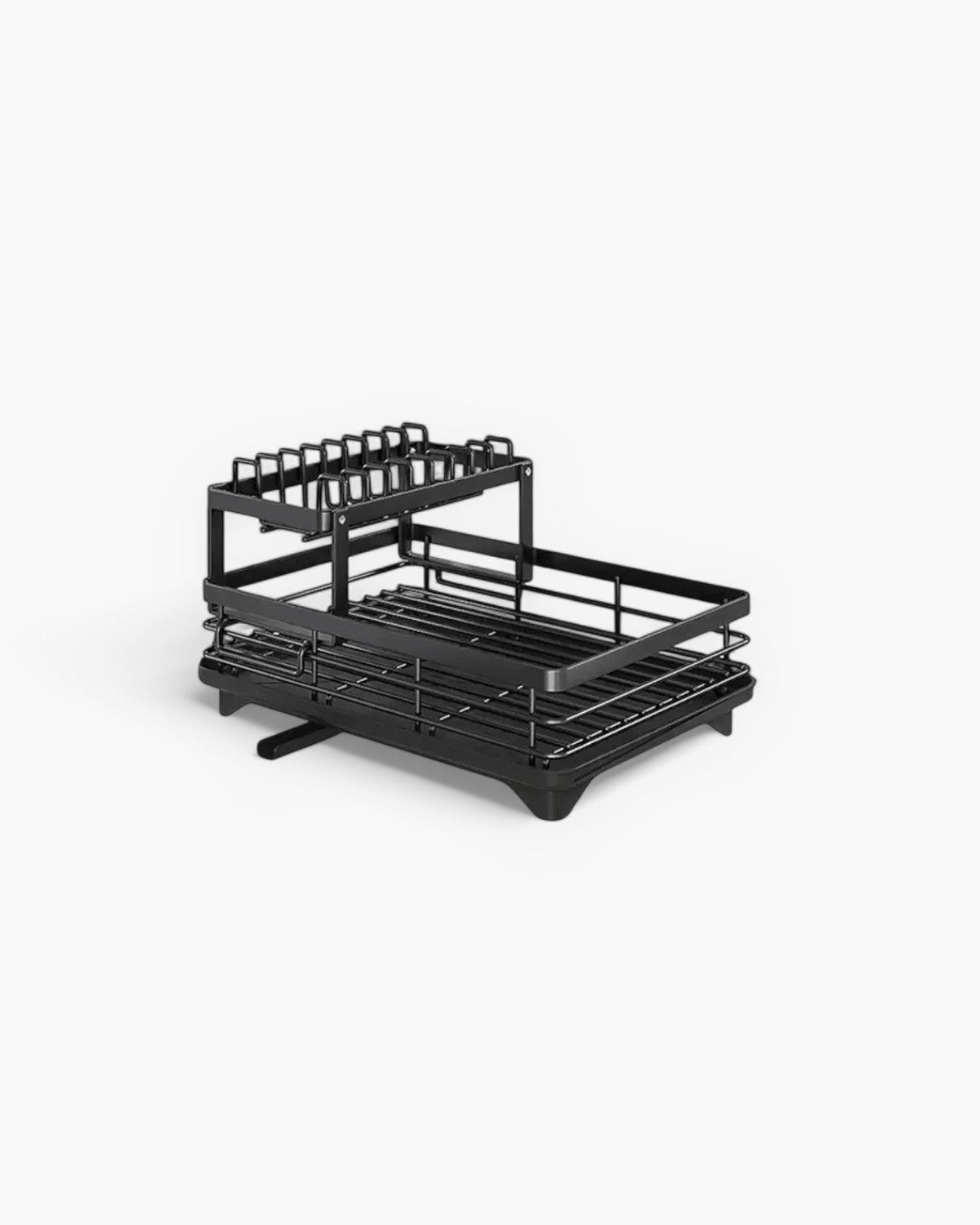 Modern afdruiprek van carbon staal met 360° draaibare afvoer – luxe keukendroogrek met meerdere niveaus | Restfield