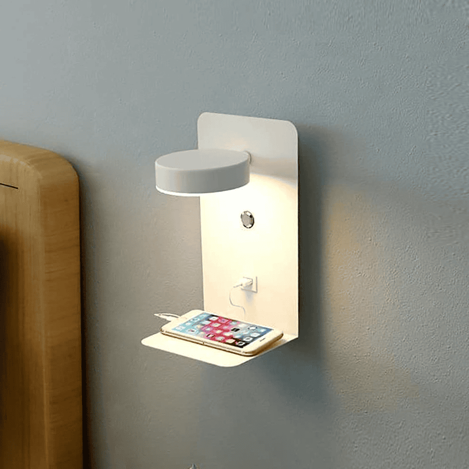 Moderne Wandlamp Met Oplaadplateau En USB Aansluiting Voor Slaapkamer Bedwand Verlichting Met Warme Sfeergloed | Restfield