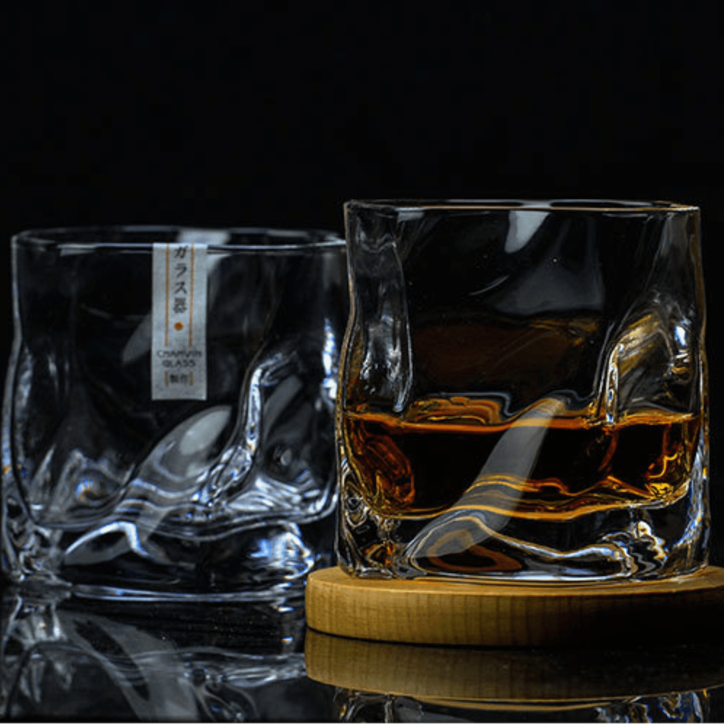 Verre à Whisky Edo Kiriko Cristal Japonais Design Froissé Coffret Cadeau Bois Fait Main | Restfield