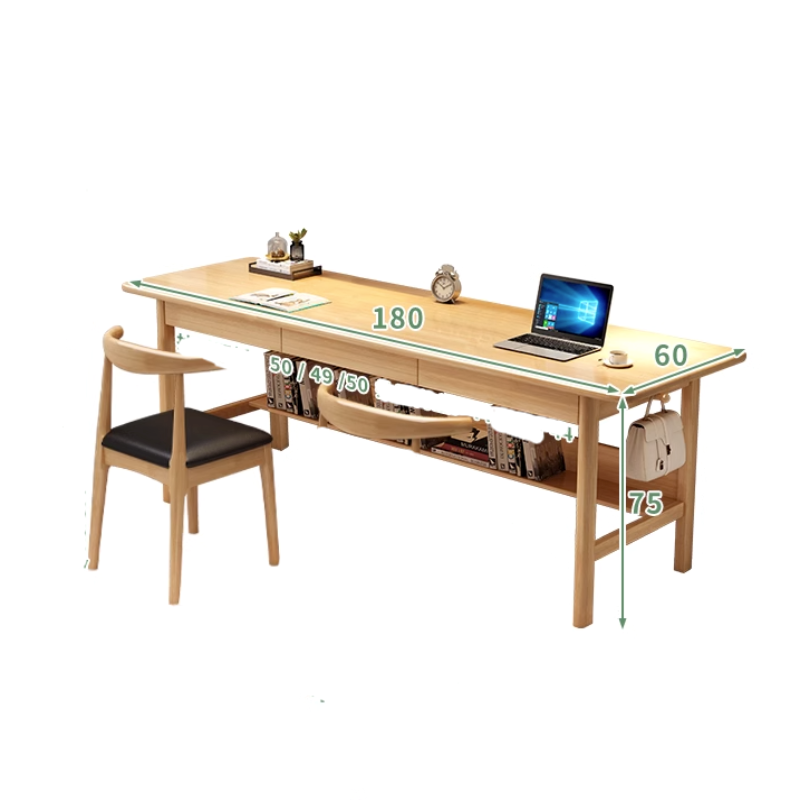 Massief Houten Bureau 160 of 180 cm met Lades en Boekenstandaard – Natuurlijk Rubberhout Design | Restfield