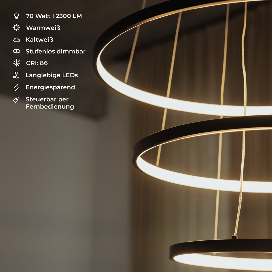 LED Hanglamp Ringen 70-55-40cm Dimbaar Aluminium Design | Restfield