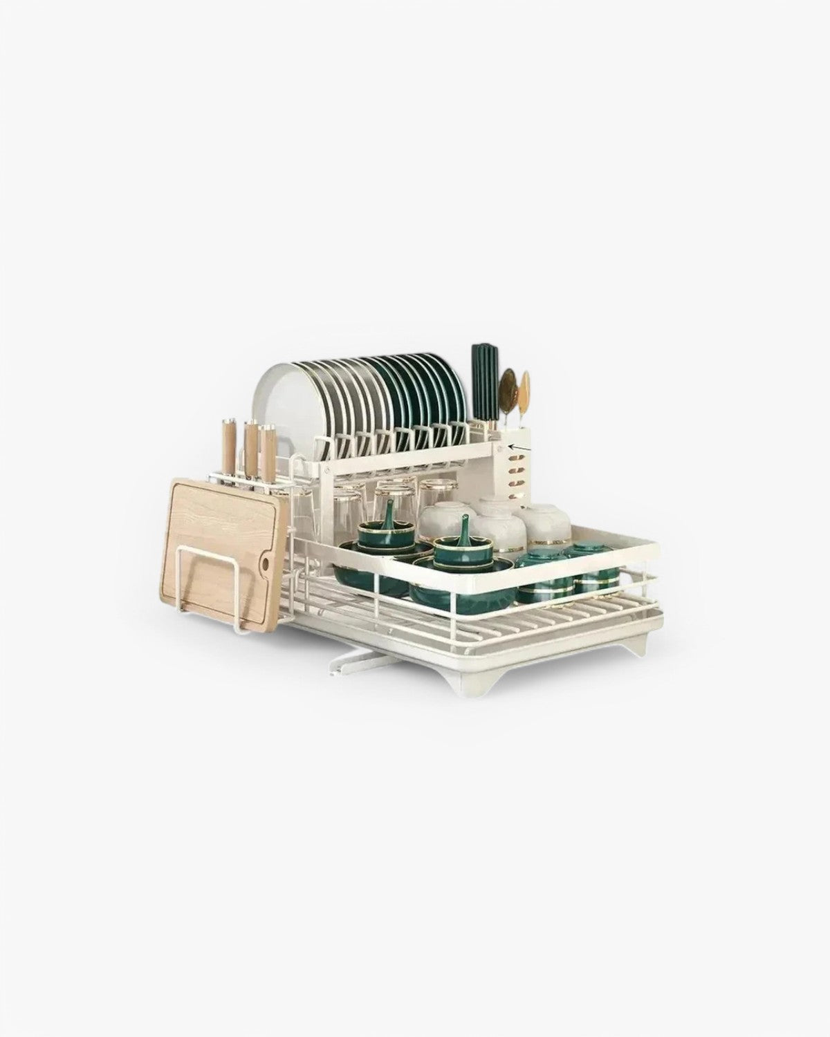 Modern afdruiprek van carbon staal met 360° draaibare afvoer – luxe keukendroogrek met meerdere niveaus | Restfield