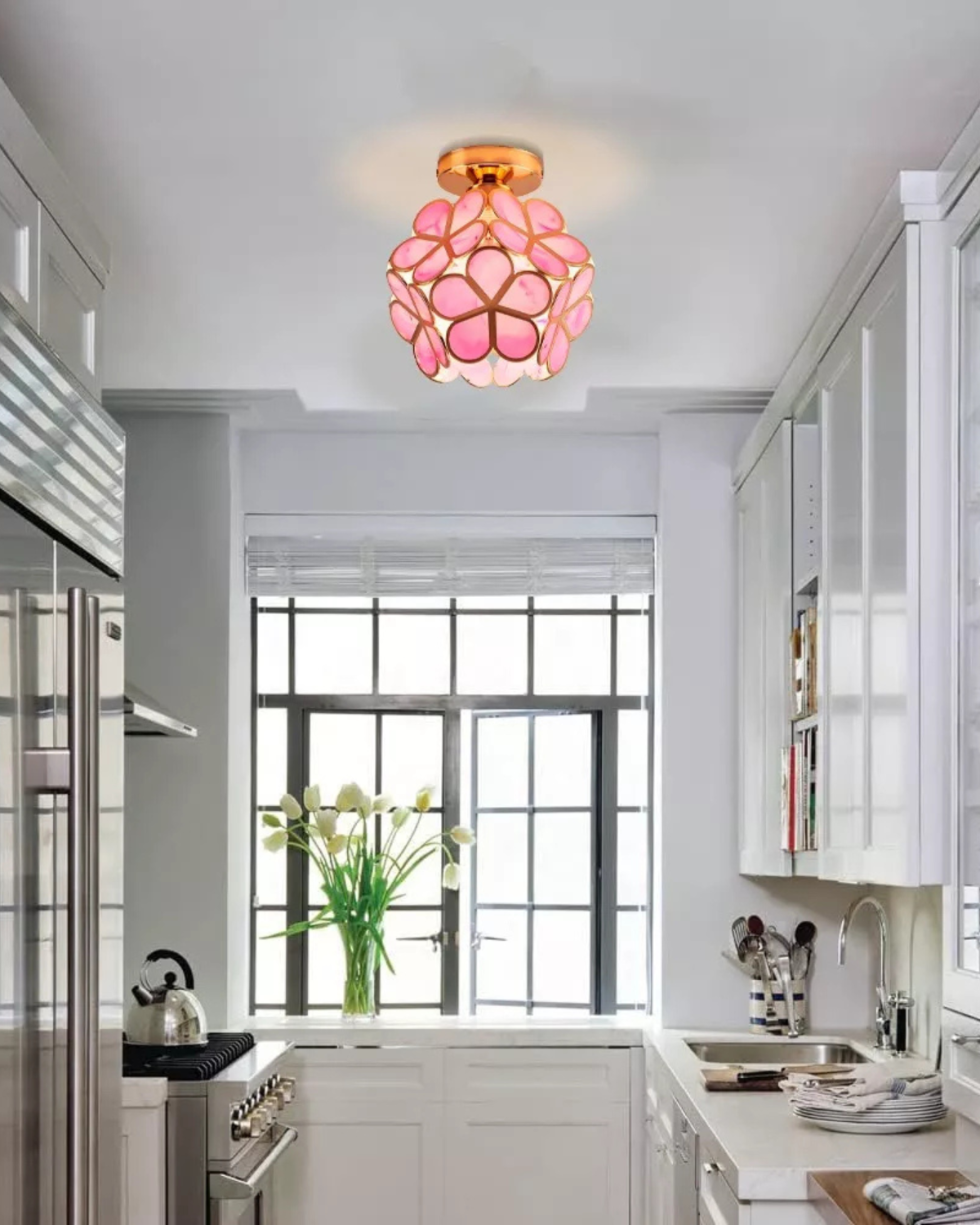 Moderne plafondlamp met bloemdesign in acryl en goudkleurig ijzer – luxe LED designlamp 20 cm | Restfield