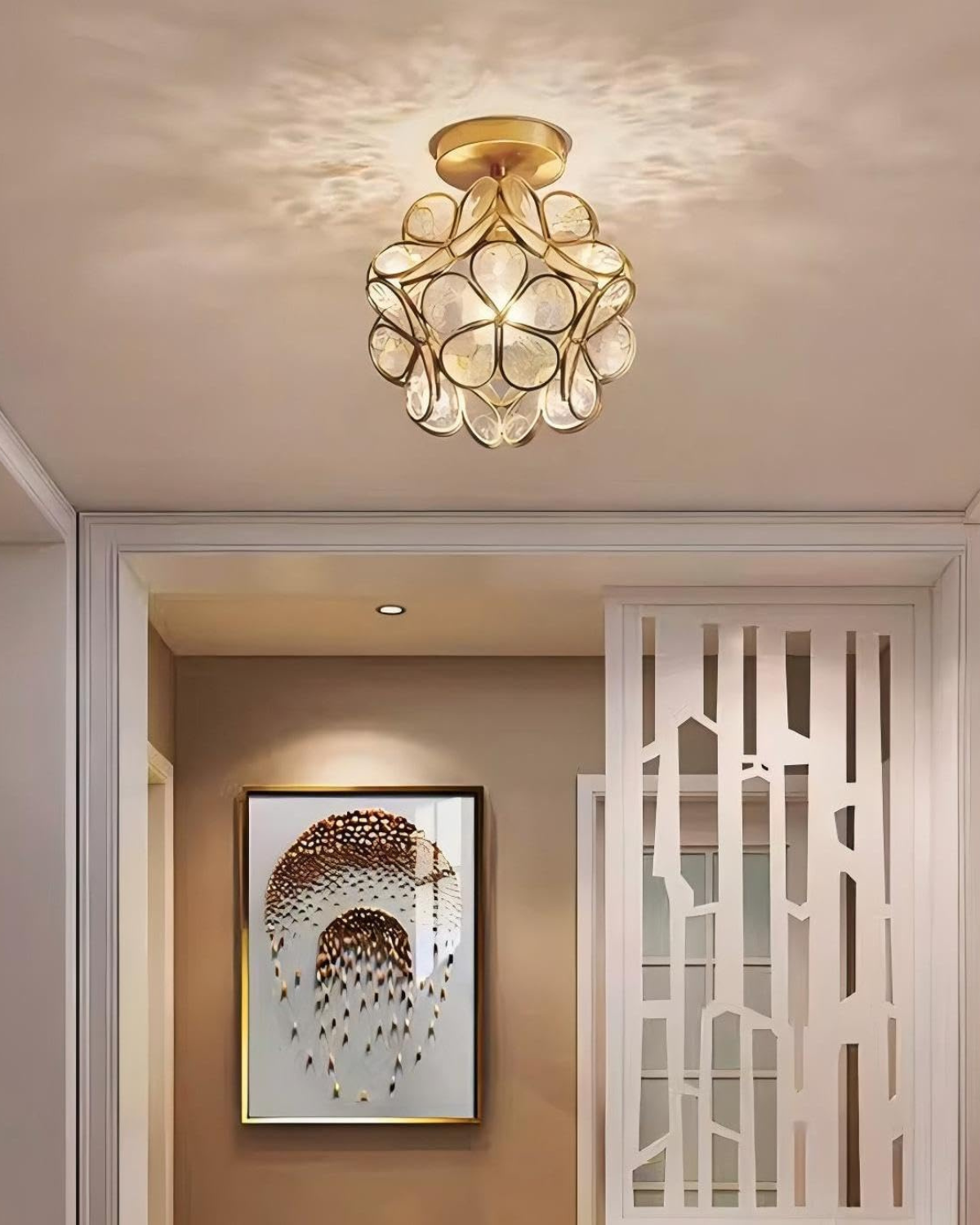 Moderne plafondlamp met bloemdesign in acryl en goudkleurig ijzer – luxe LED designlamp 20 cm | Restfield