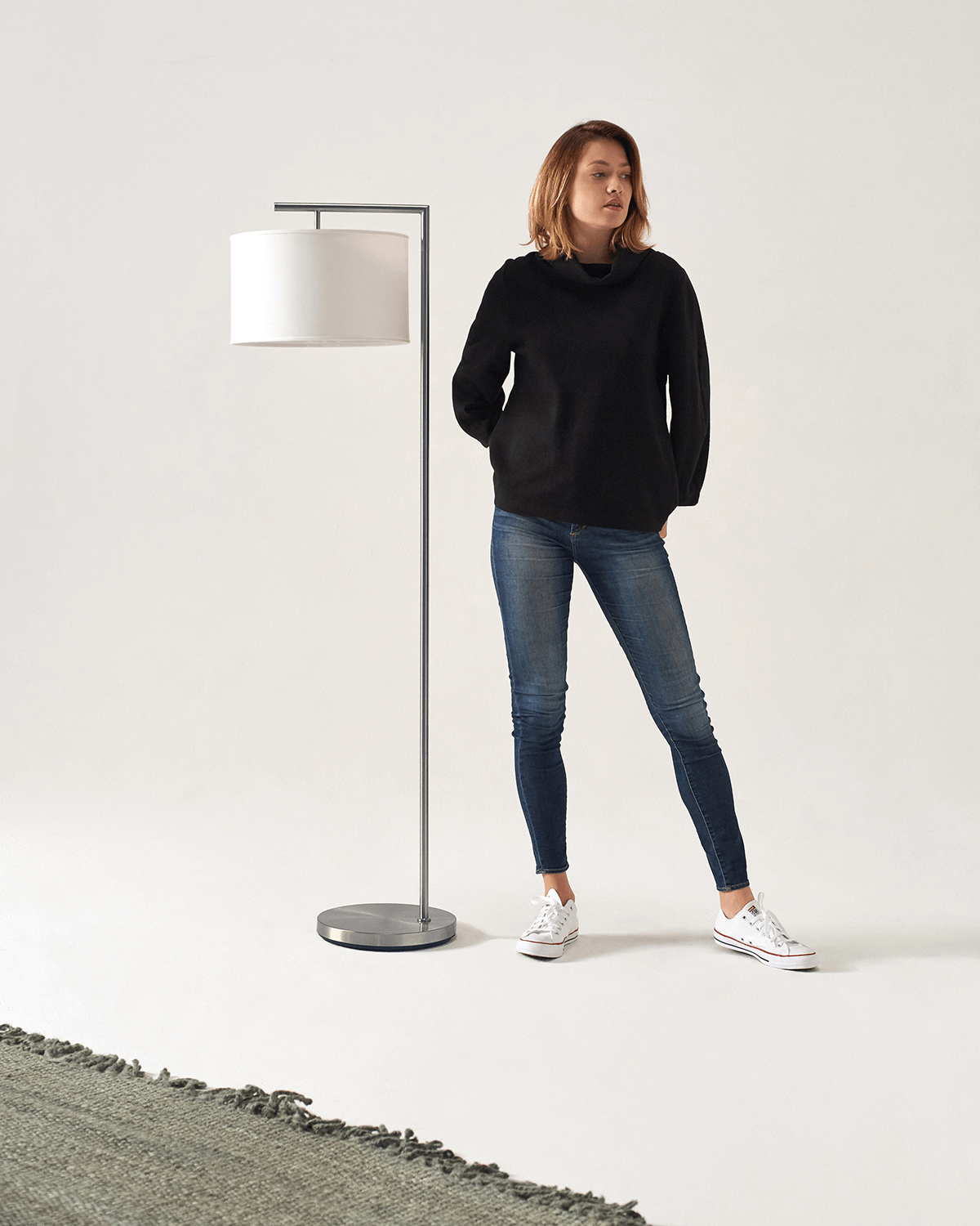 Vloerlamp Modern Met Stoffen Kap 152cm LED Zwart Messing Nikkel | Restfield