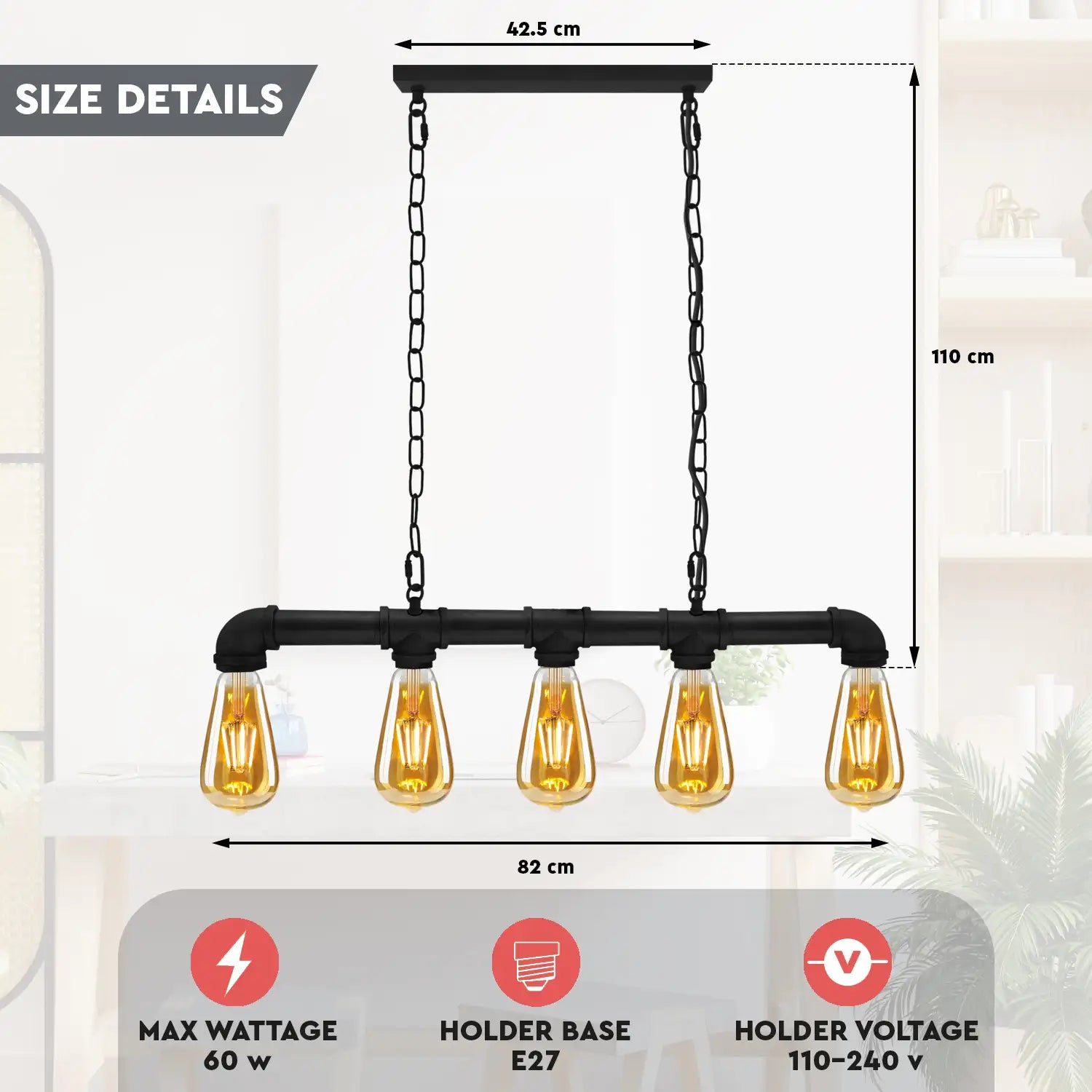 Hanglamp Industrieel Steampunk Waterpijp Koper Ijzer 110cm Vintage Plafondlamp Retro