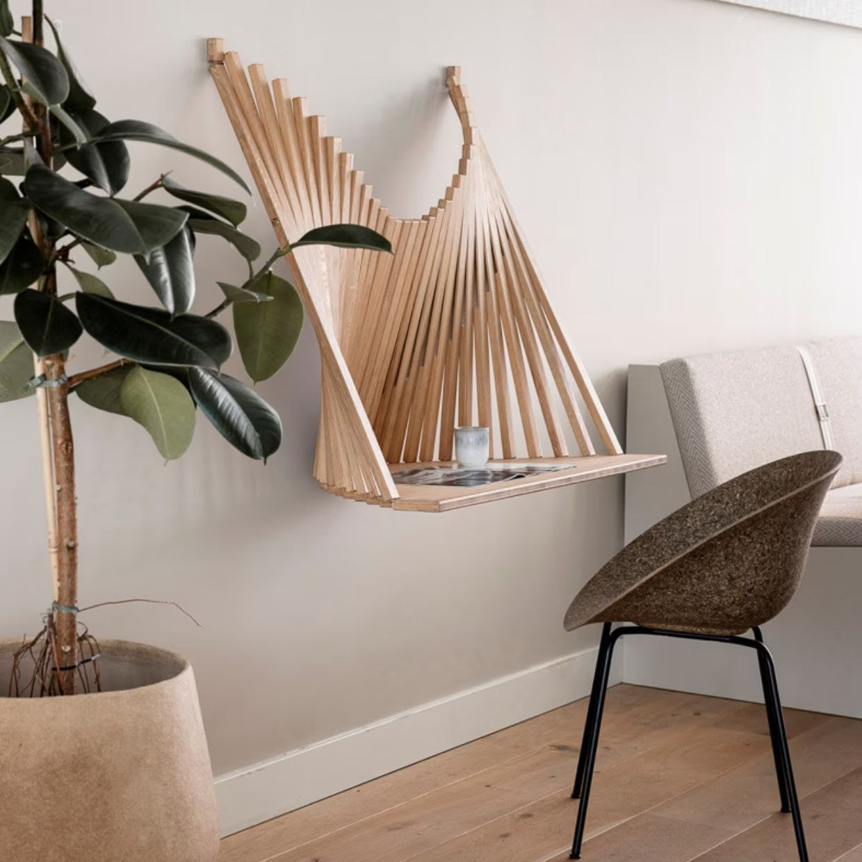 Opklapbaar Wandbureau Massief Hout Naturel 60cm Thuiswerken | Restfield