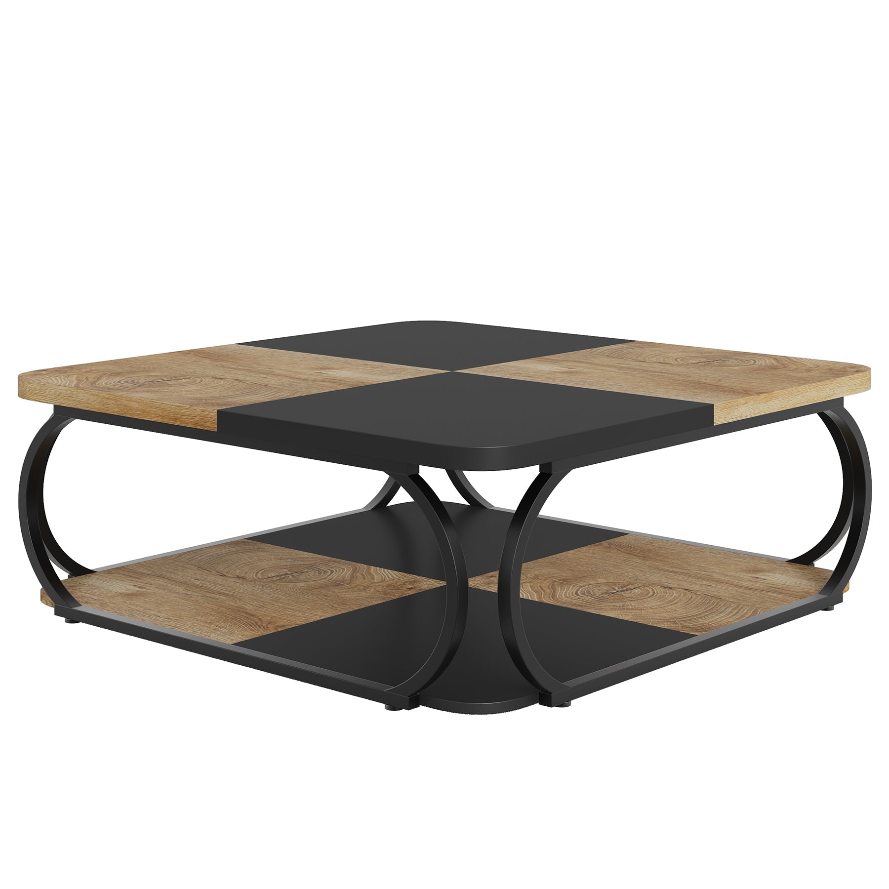 Vierkante Salontafel 2 Niveaus Houtlook Metaal 100x100cm Woonkamer | Restfield