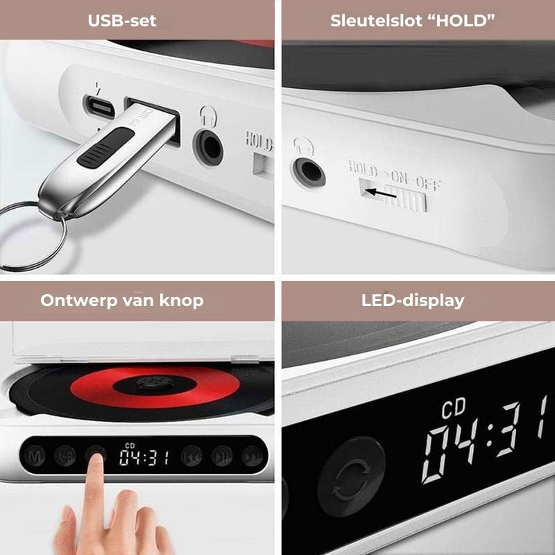 Draagbare CD Speler Met Bluetooth 5.3 Oplaadbare 2000mAh Batterij Type C USB MP3 CD-R CD-RW Ondersteuning Compact Design Met 3.5mm Aansluiting | Restfield