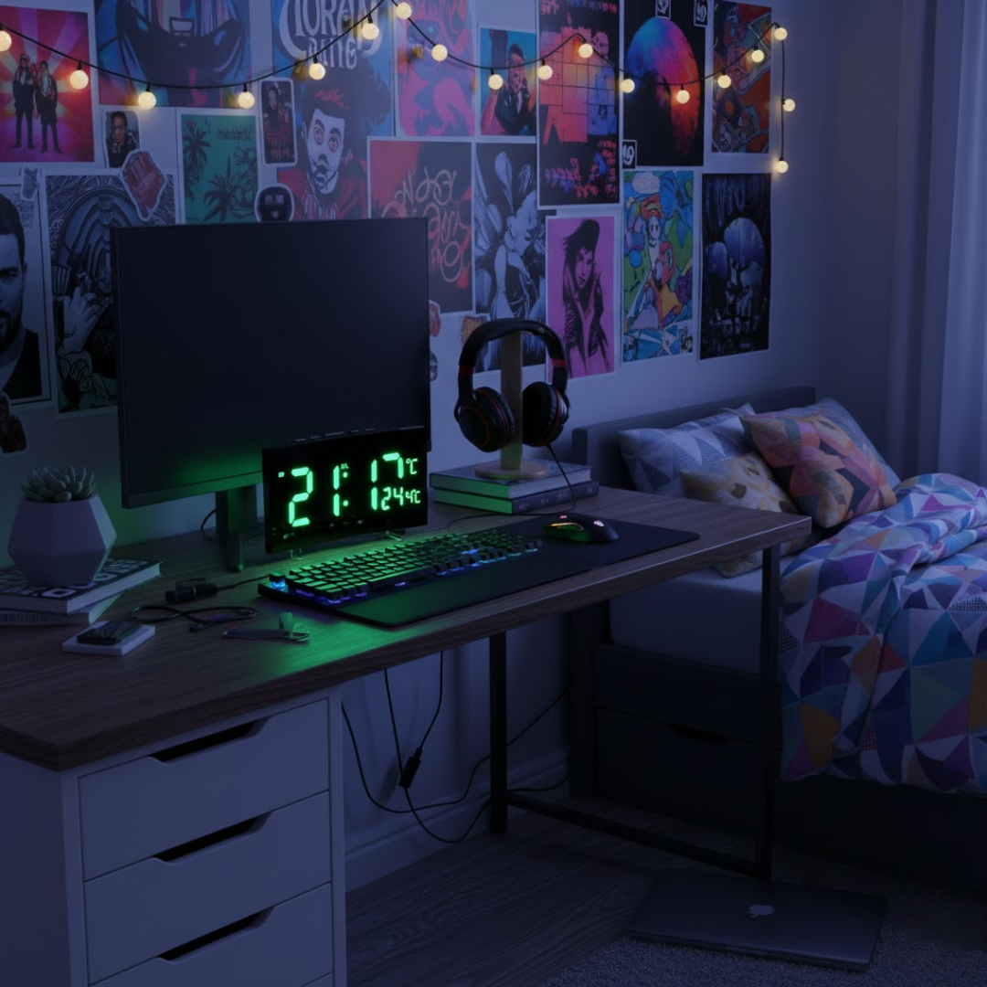 Digitale LED Wekker met Gebogen Display – Automatische Lichtregeling & Groot Scherm | Restfield