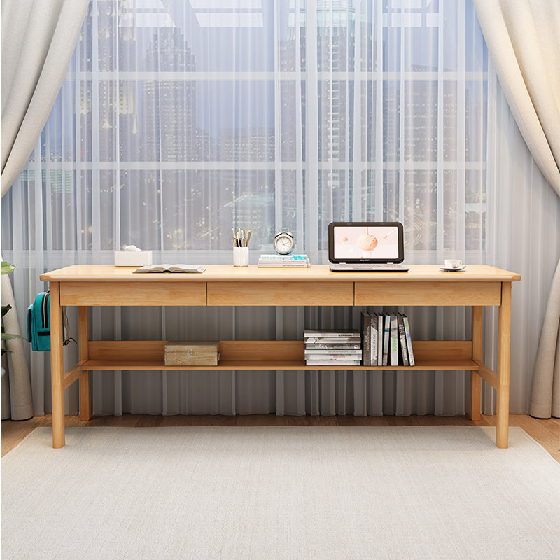 Massief Houten Bureau 160 of 180 cm met Lades en Boekenstandaard – Natuurlijk Rubberhout Design | Restfield