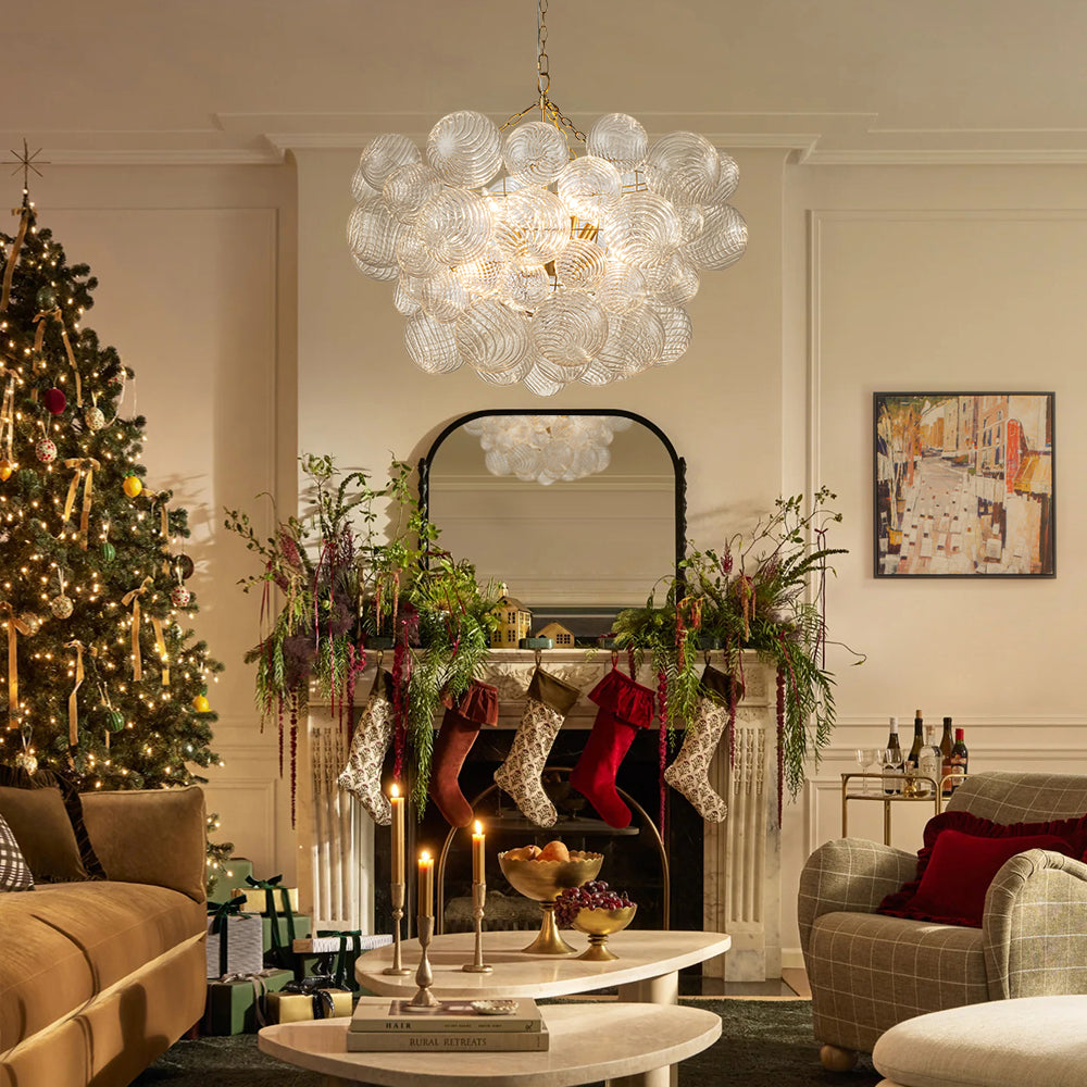 Moderne Glazen Kroonluchter met Geribbelde Bollen voor Eetkamer & Woonkamer | Restfield