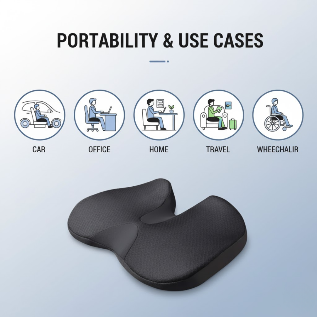 Ergonomisch Zitkussen Memory Foam Ademend Antislip Wasbaar Hoes Kantoor Auto Rolstoel 44x14cm | Restfield
