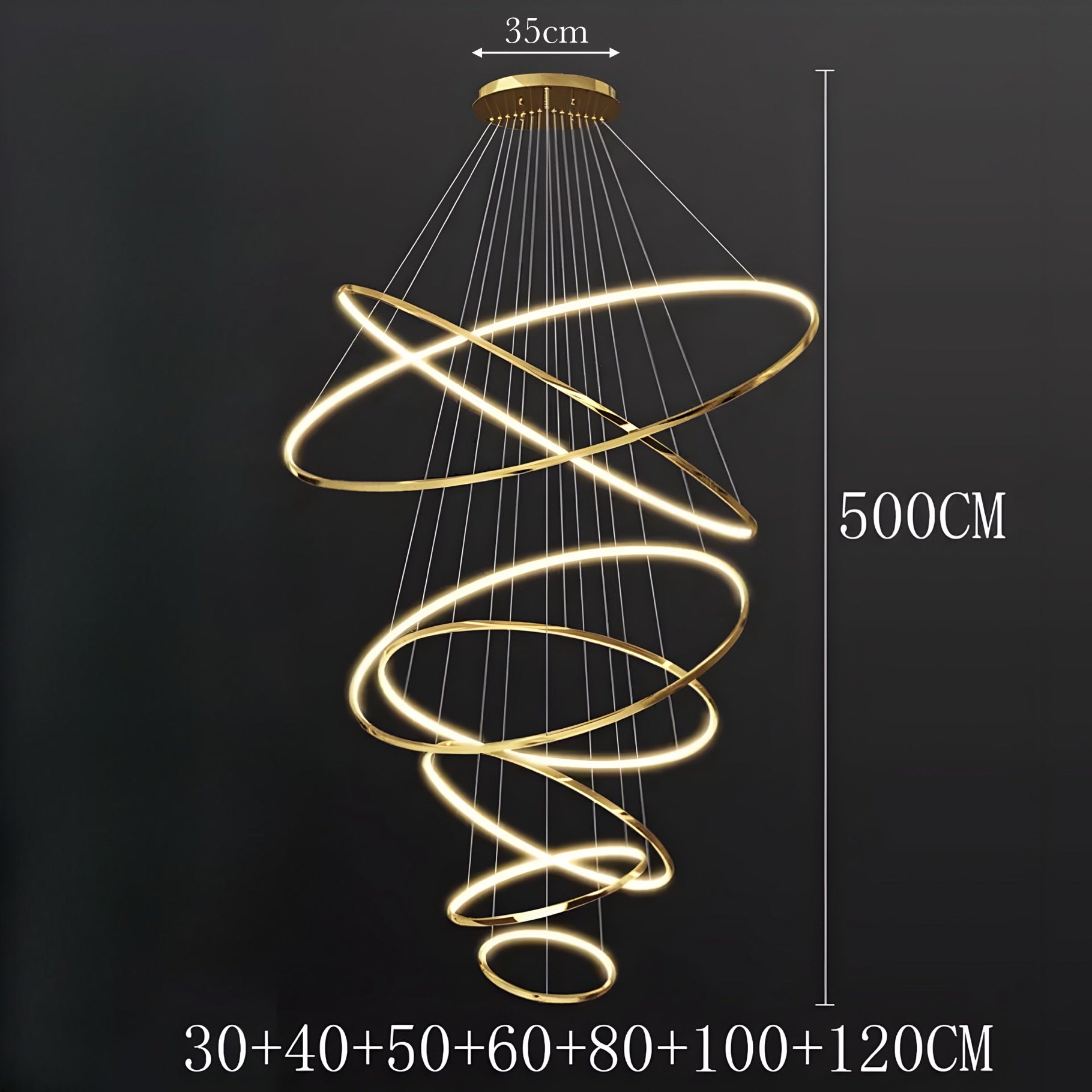 LED Kroonluchter Ringen Dimbaar RVS Goud Of Zwart 3 Tot 8 Elementen | Restfield