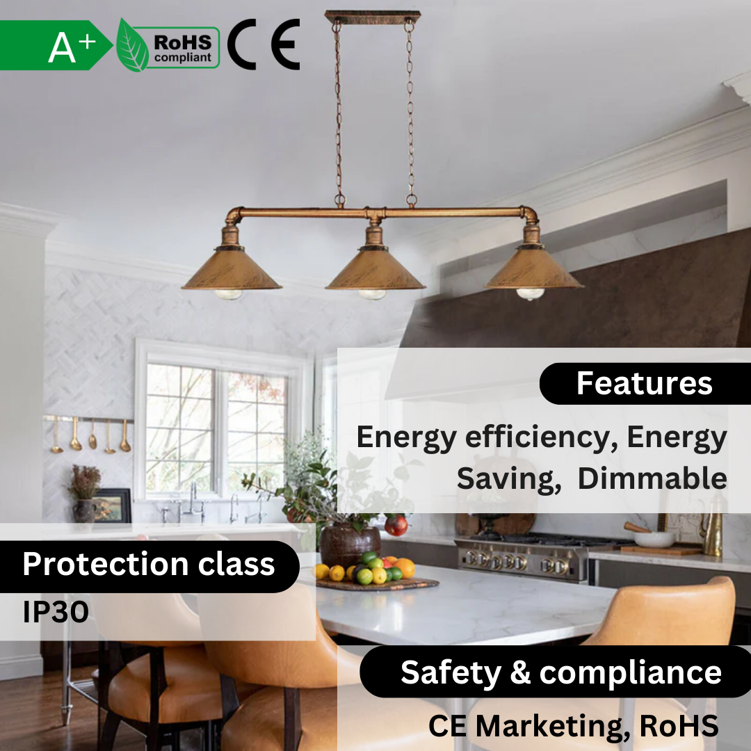 Plafondlamp Industrieel Steampunk Metaal Zwart 3-Lichts E27 Vintage Eetkamer Keuken