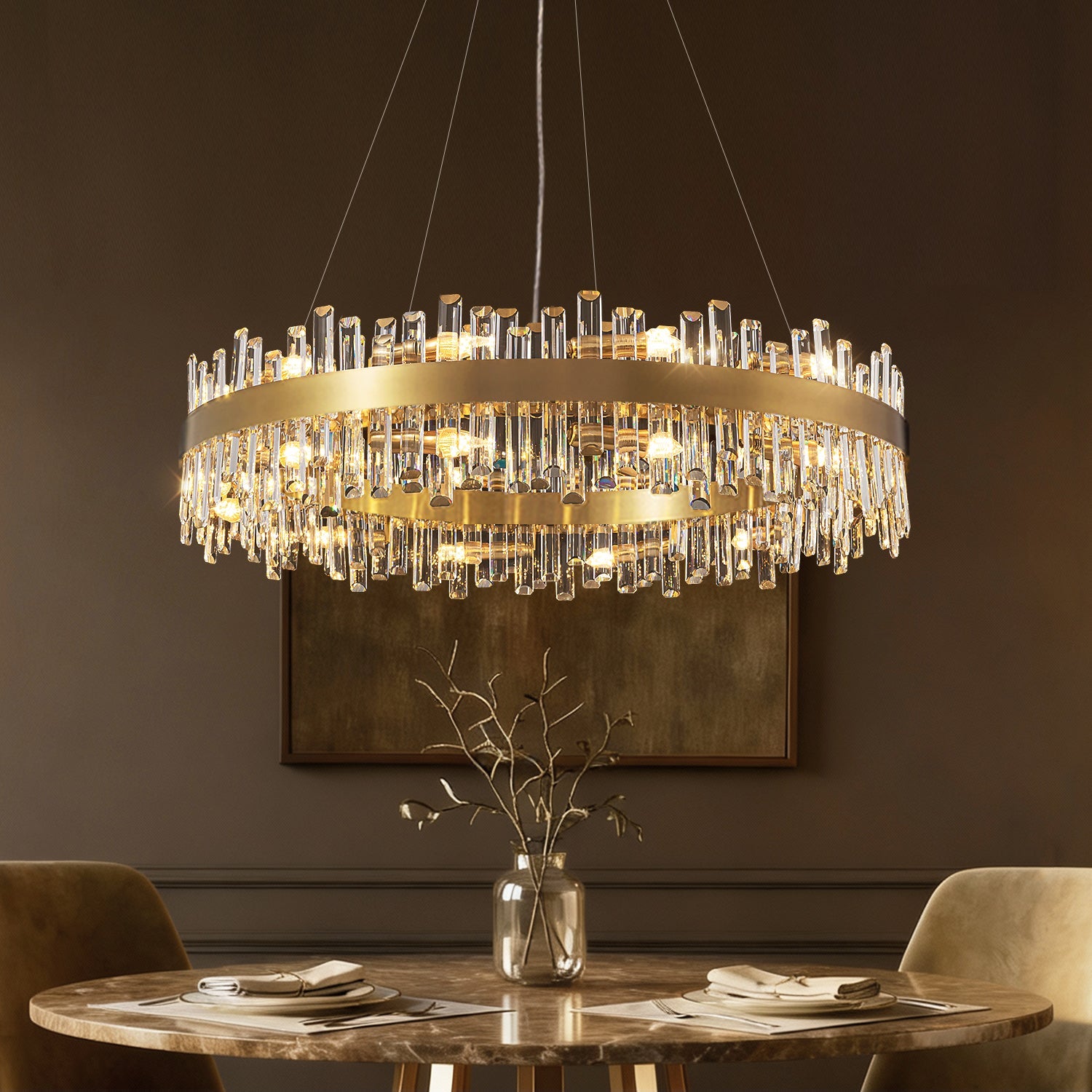 Kristallen Kroonluchter Rond Goud K9 Crystal 12-20 Lichts Luxe Plafondlamp | Restfield