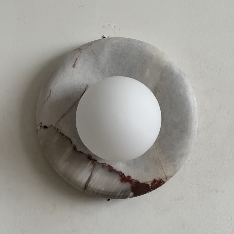 Ronde Design Wandlamp Met Marmeren Achterplaat En Glazen Bol Voor Hal En Slaapkamer | Restfield