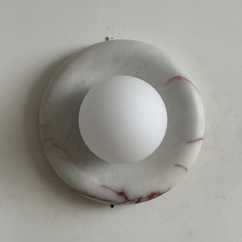 Ronde Design Wandlamp Met Marmeren Achterplaat En Glazen Bol Voor Hal En Slaapkamer | Restfield
