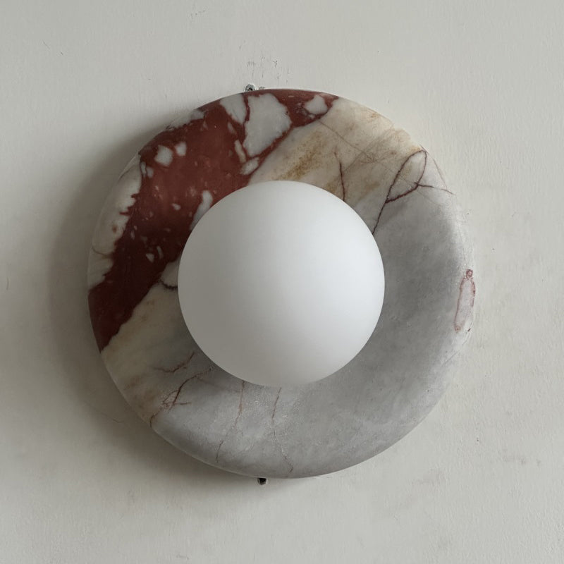 Ronde Design Wandlamp Met Marmeren Achterplaat En Glazen Bol Voor Hal En Slaapkamer | Restfield