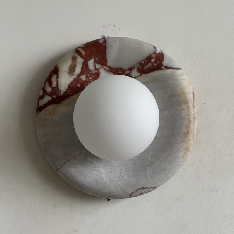 Ronde Design Wandlamp Met Marmeren Achterplaat En Glazen Bol Voor Hal En Slaapkamer | Restfield
