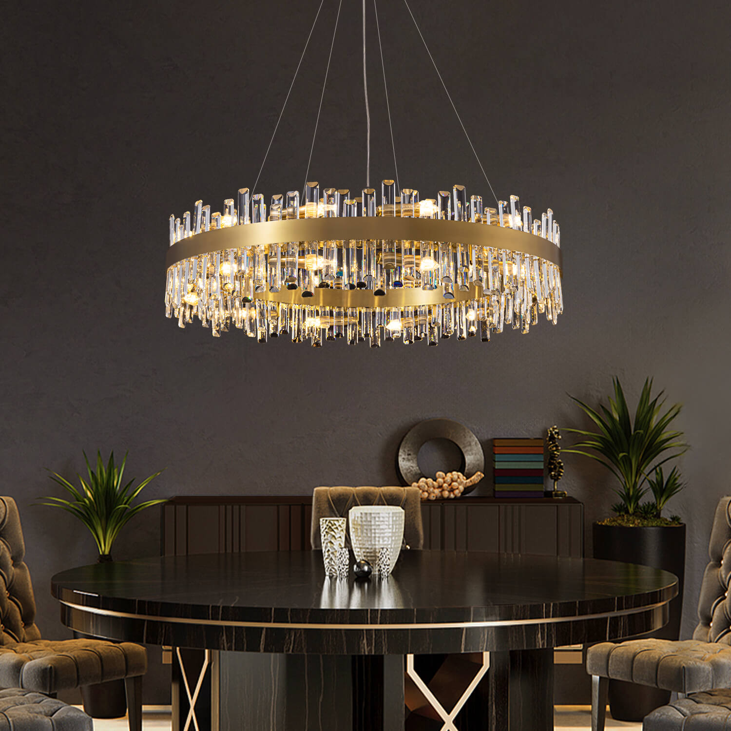 Kristallen Kroonluchter Rond Goud K9 Crystal 12-20 Lichts Luxe Plafondlamp | Restfield