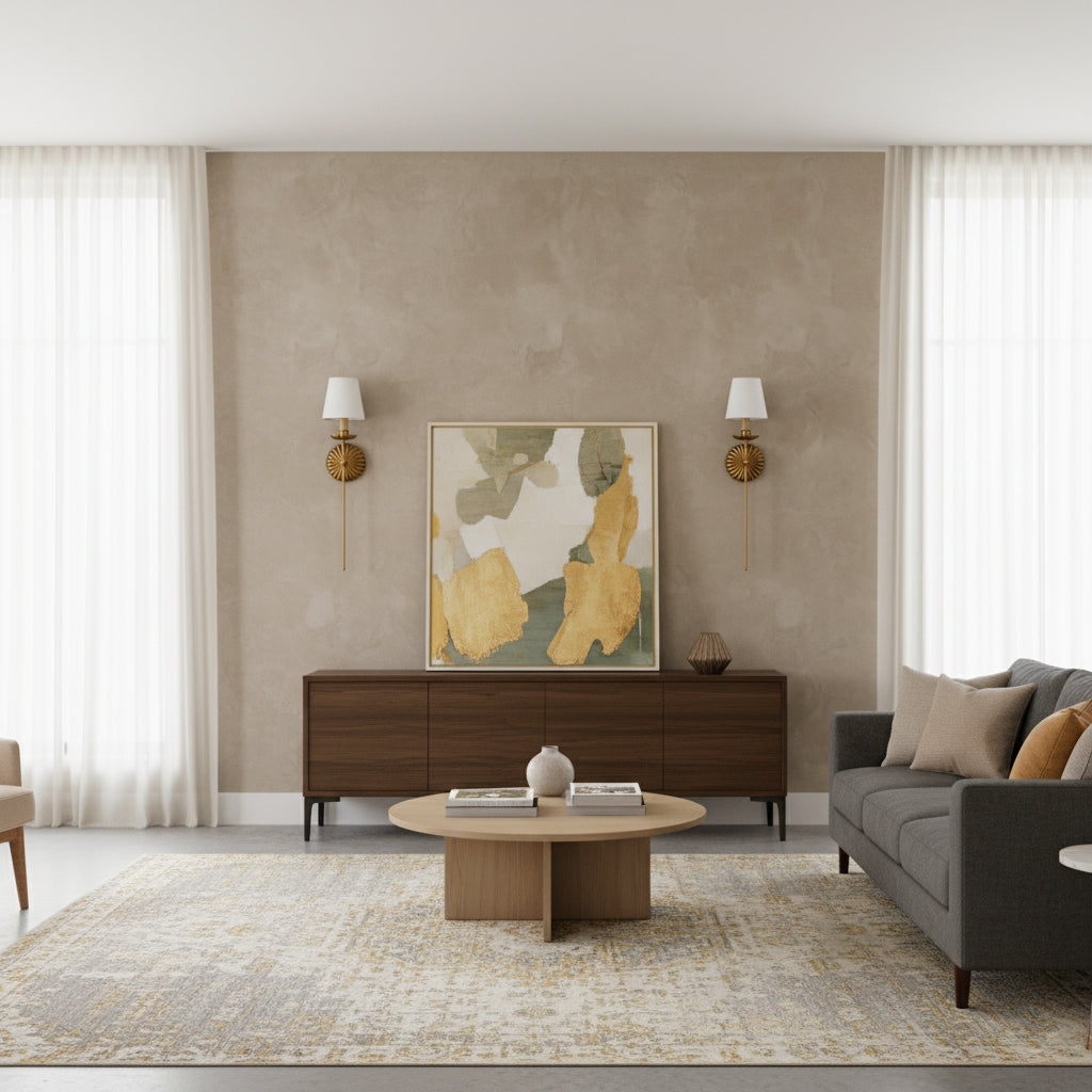 Luxe dubbele wandlamp met stoffen kap en antiek goud bladgoud afwerking voor hal en woonkamer | Restfield