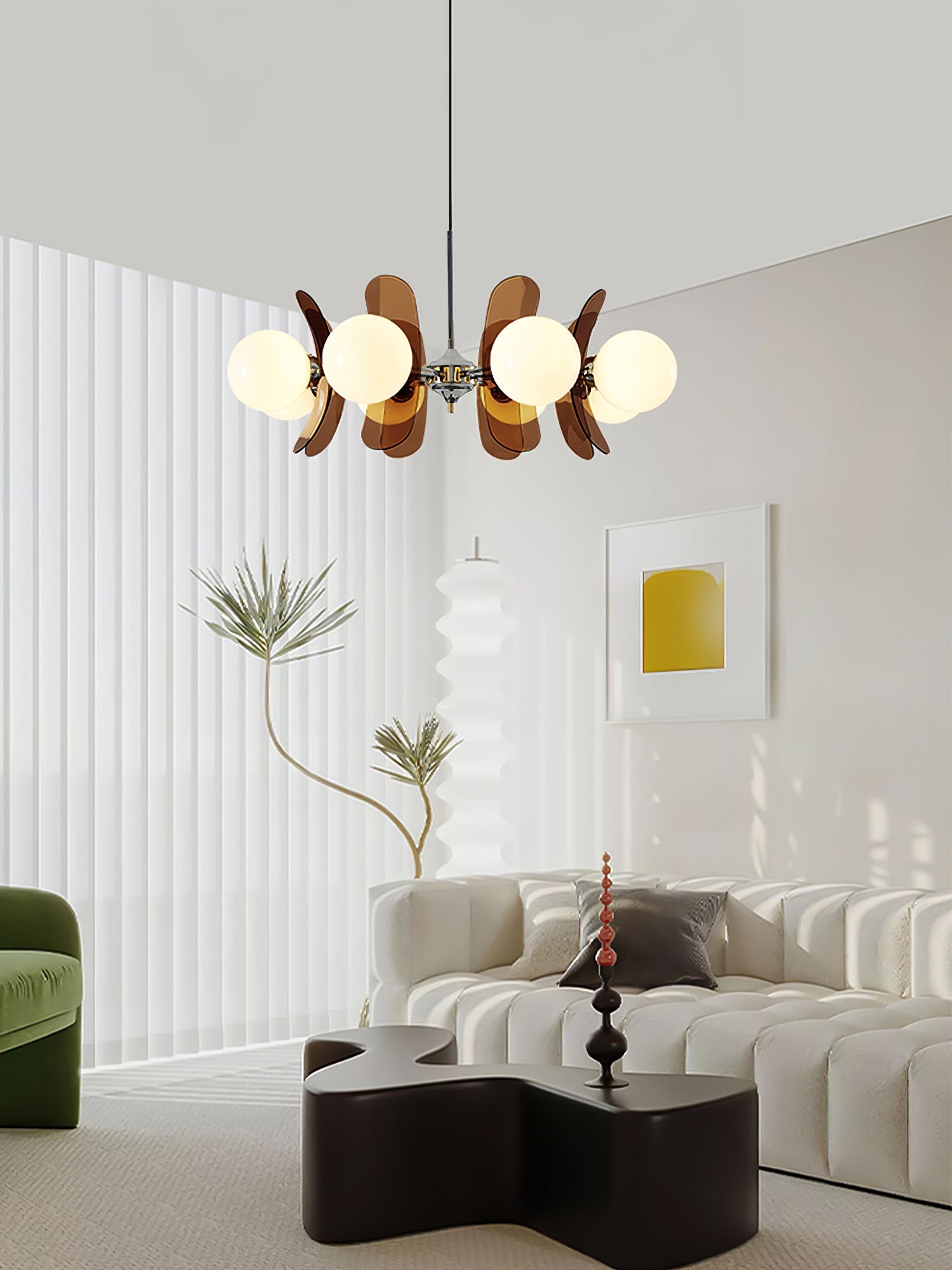 Moderne Sputnik Kroonluchter met Gekleurde Acryl Elementen en Witte Glazen Bollen – Design Hanglamp Meerdere Lichtpunten | Restfield