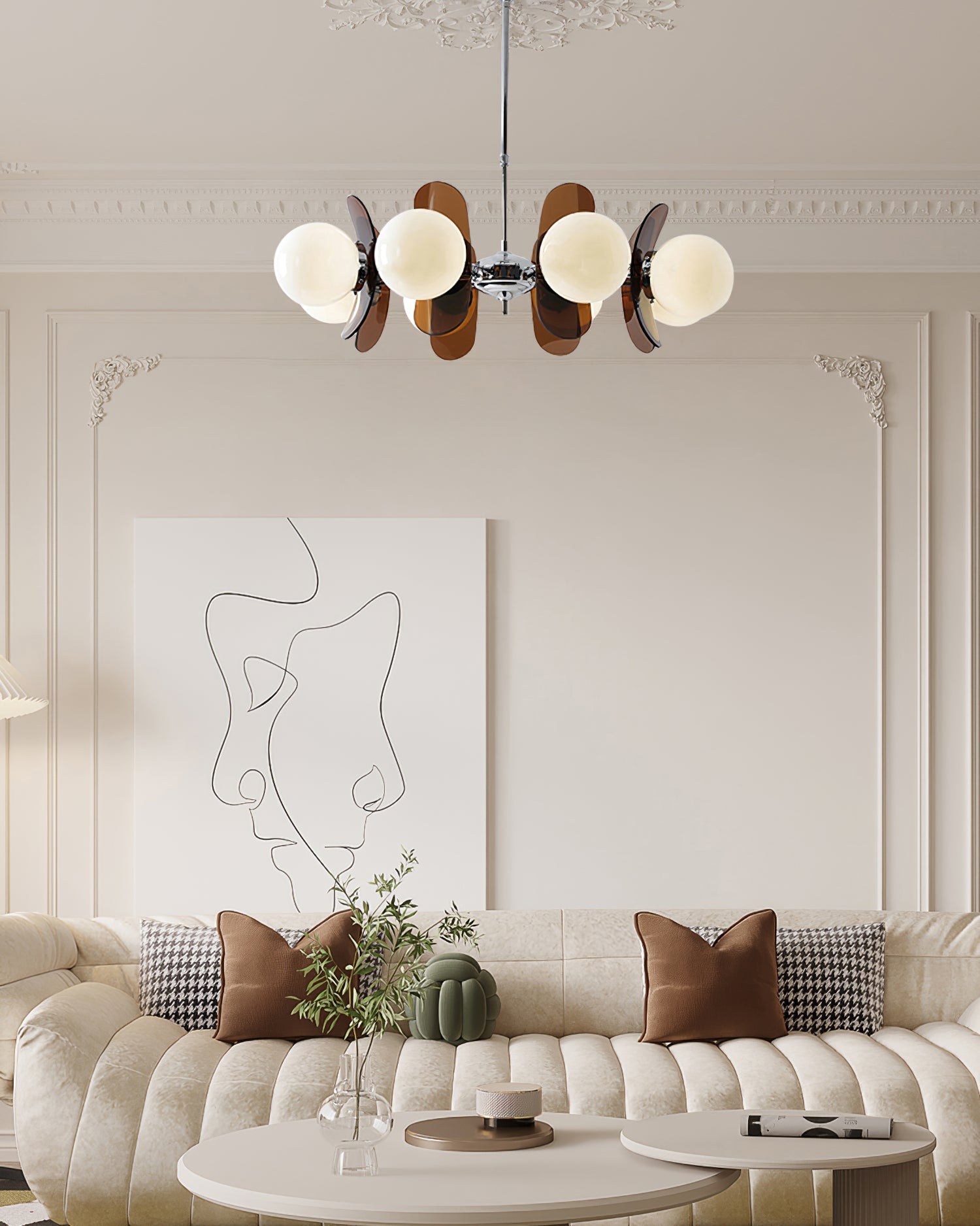 Moderne Sputnik Kroonluchter met Gekleurde Acryl Elementen en Witte Glazen Bollen – Design Hanglamp Meerdere Lichtpunten | Restfield