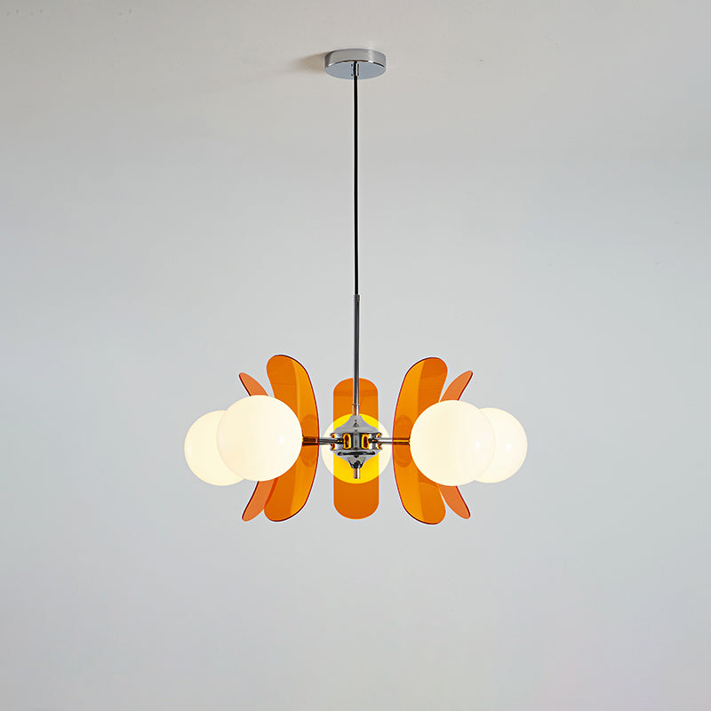 Moderne Sputnik Kroonluchter met Gekleurde Acryl Elementen en Witte Glazen Bollen – Design Hanglamp Meerdere Lichtpunten | Restfield