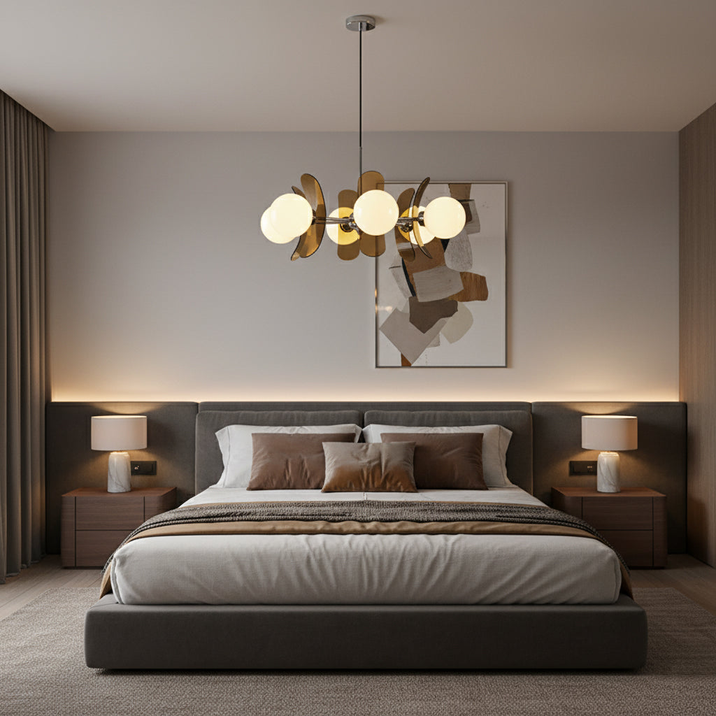 Moderne Sputnik Kroonluchter met Gekleurde Acryl Elementen en Witte Glazen Bollen – Design Hanglamp Meerdere Lichtpunten | Restfield