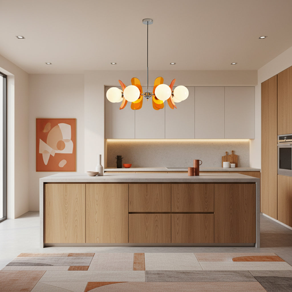 Moderne Sputnik Kroonluchter met Gekleurde Acryl Elementen en Witte Glazen Bollen – Design Hanglamp Meerdere Lichtpunten | Restfield