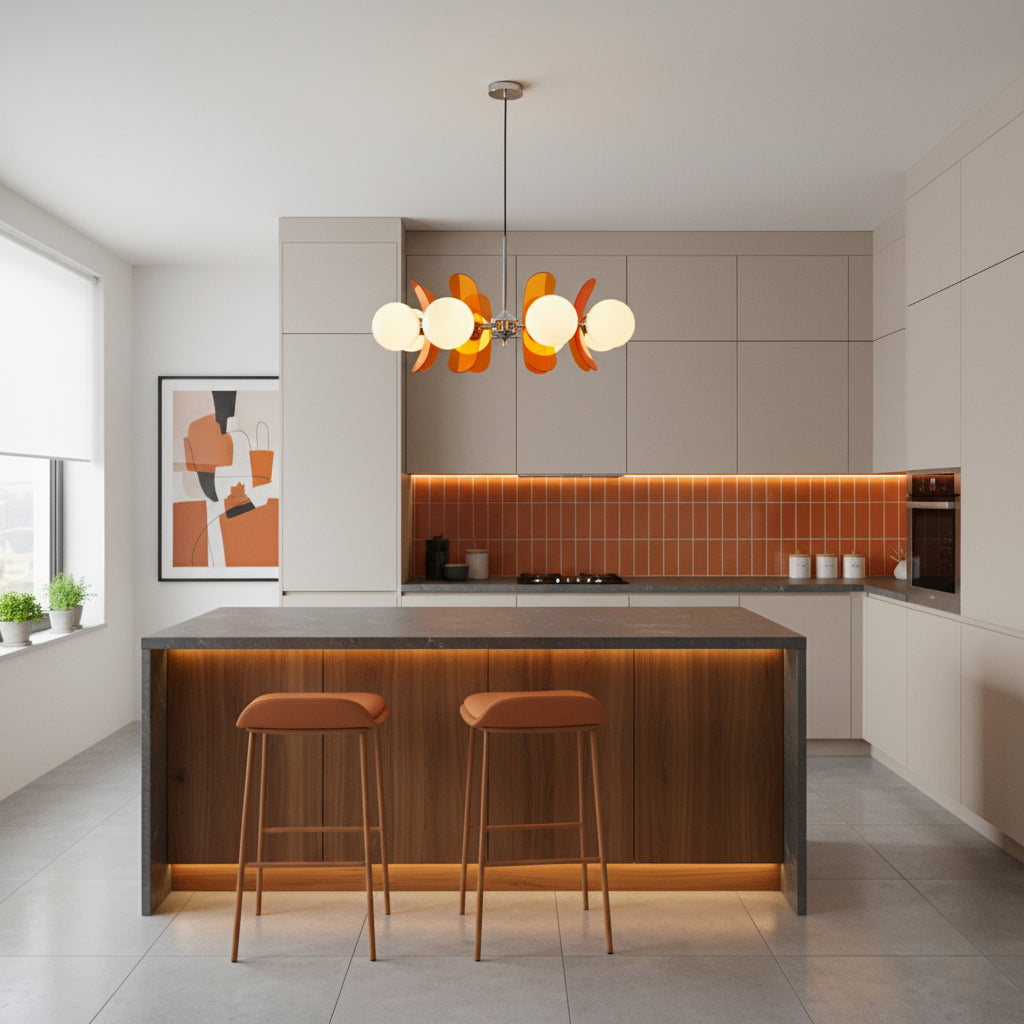 Moderne Sputnik Kroonluchter met Gekleurde Acryl Elementen en Witte Glazen Bollen – Design Hanglamp Meerdere Lichtpunten | Restfield