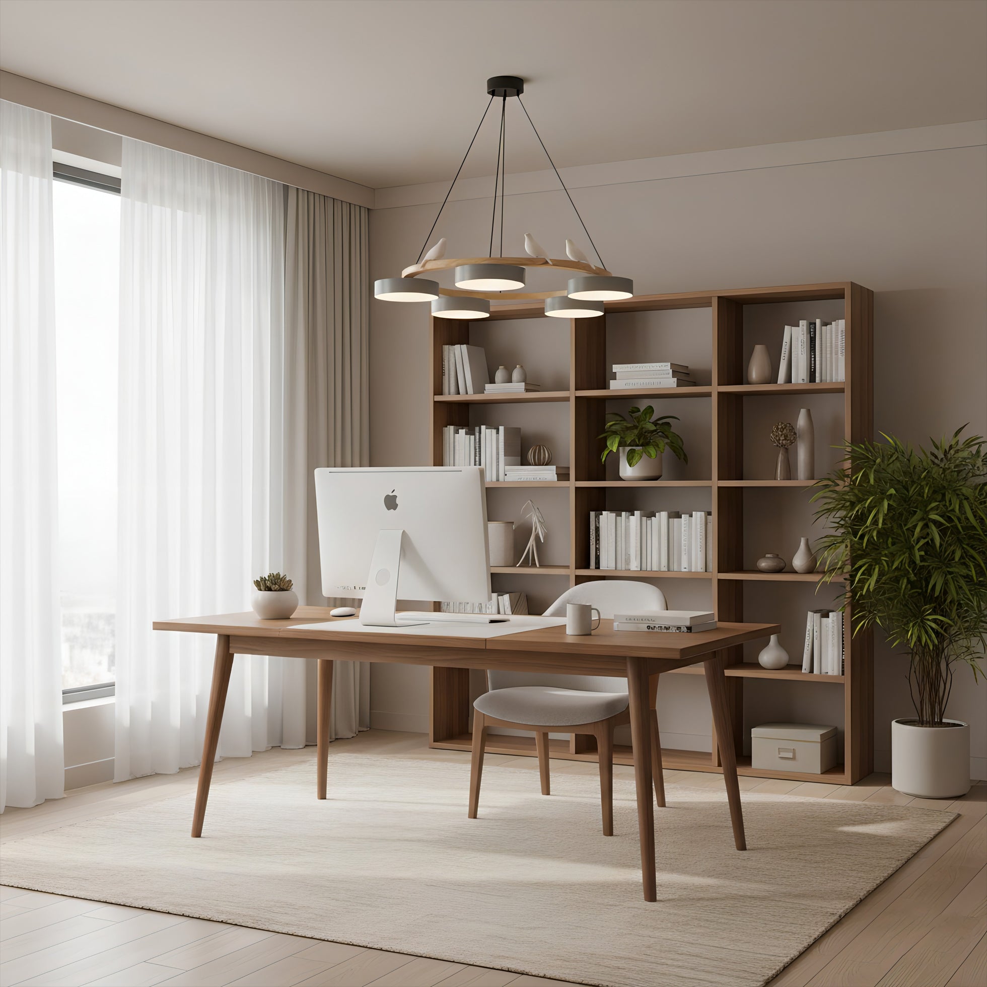 Ronde Hanglamp Met Vogels Houten Ring LED 65cm 72cm | Restfield