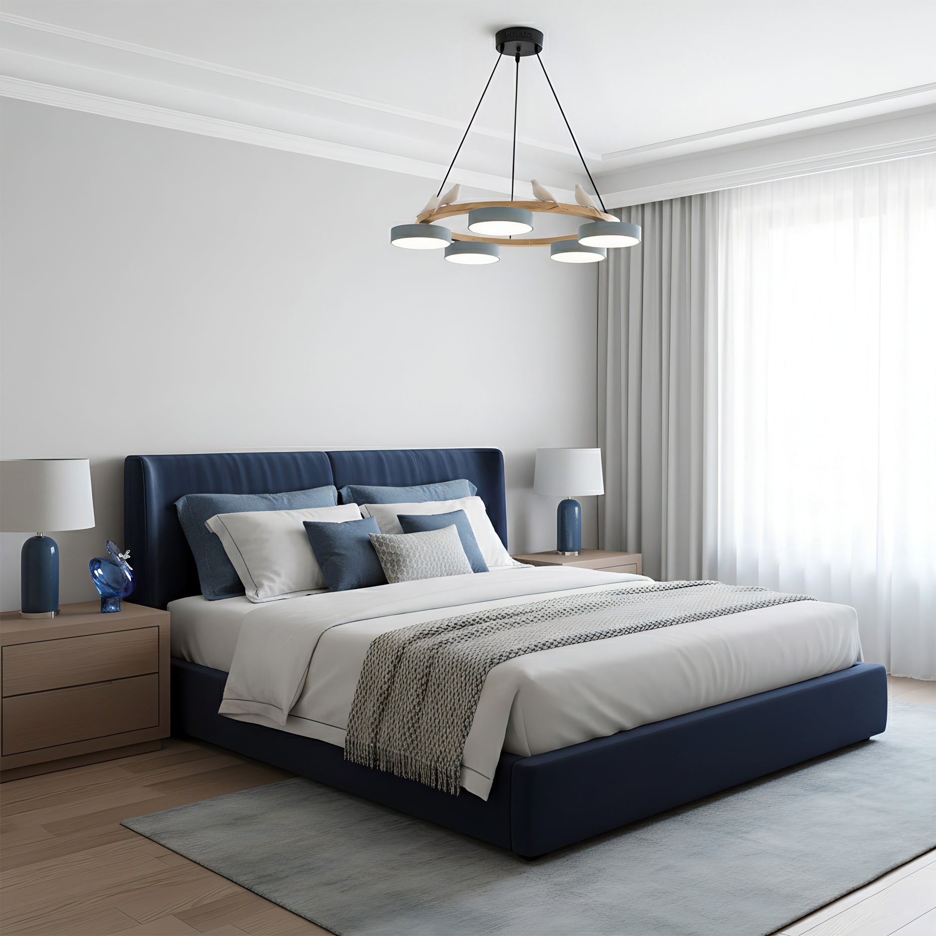 Ronde Hanglamp Met Vogels Houten Ring LED 65cm 72cm | Restfield