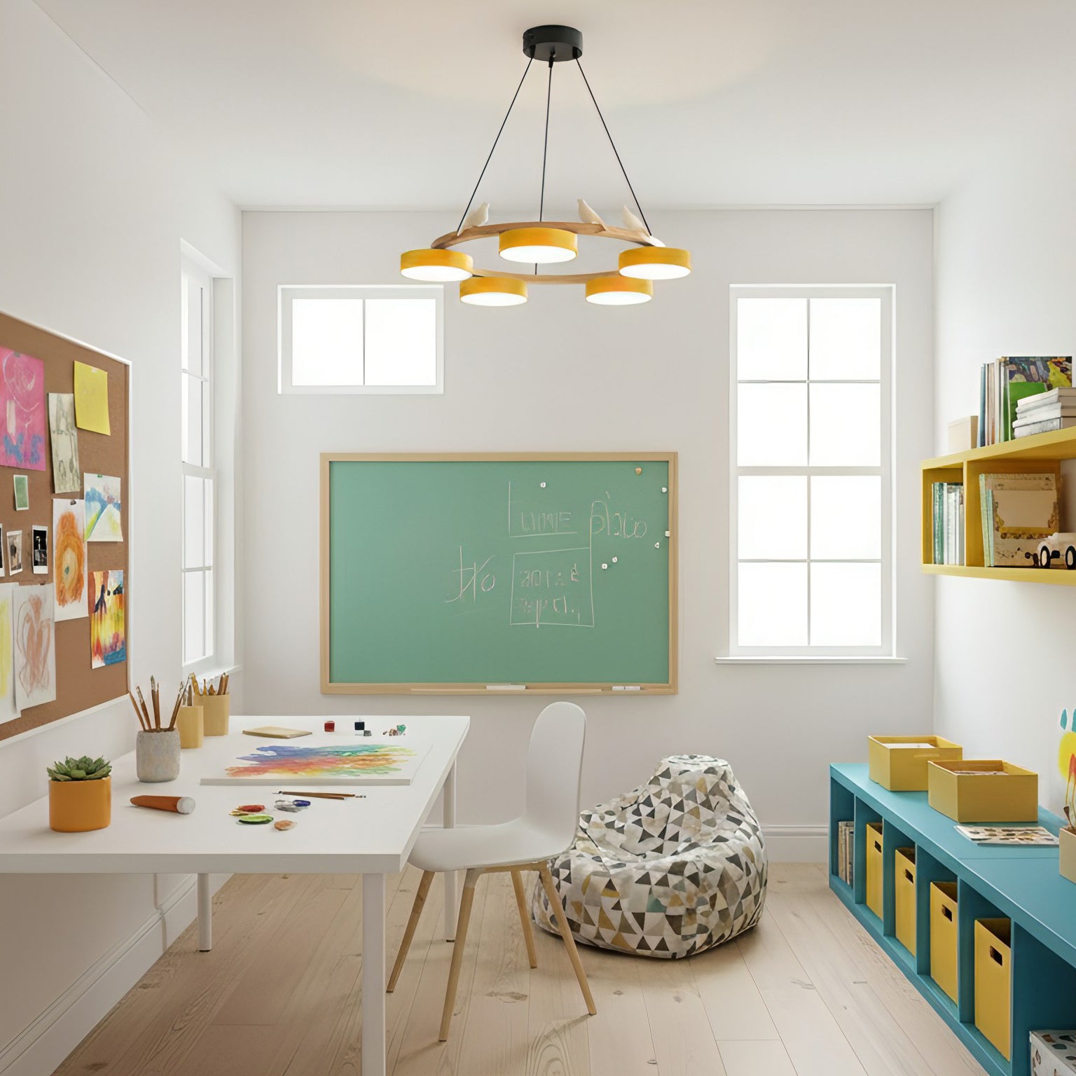 Ronde Hanglamp Met Vogels Houten Ring LED 65cm 72cm | Restfield