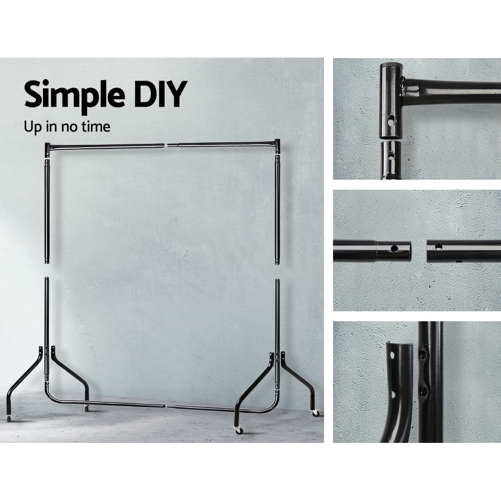 Metalen Kledingrek op Wielen 182 cm – Zwart Industrieel Garderoberek met 60 kg Draagkracht | Restfield