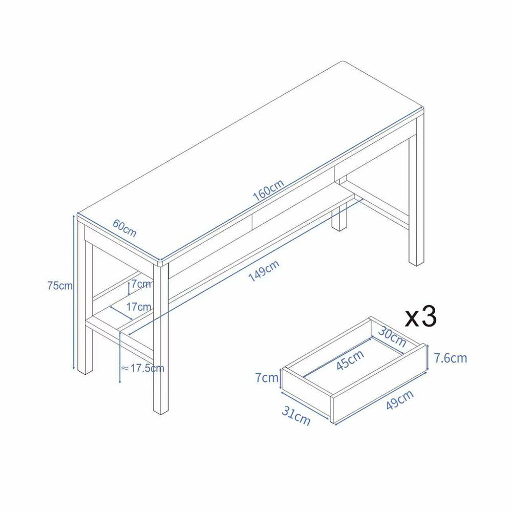 Massief Houten Bureau 160 of 180 cm met Lades en Boekenstandaard – Natuurlijk Rubberhout Design | Restfield