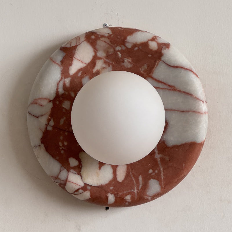 Ronde Design Wandlamp Met Marmeren Achterplaat En Glazen Bol Voor Hal En Slaapkamer | Restfield