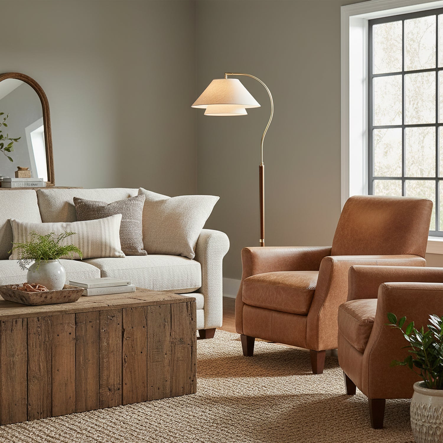 Luxe Vloerlamp met Dubbele Stoffen Kap en Houten Details – 155 cm Hoog Design Statement | Restfield