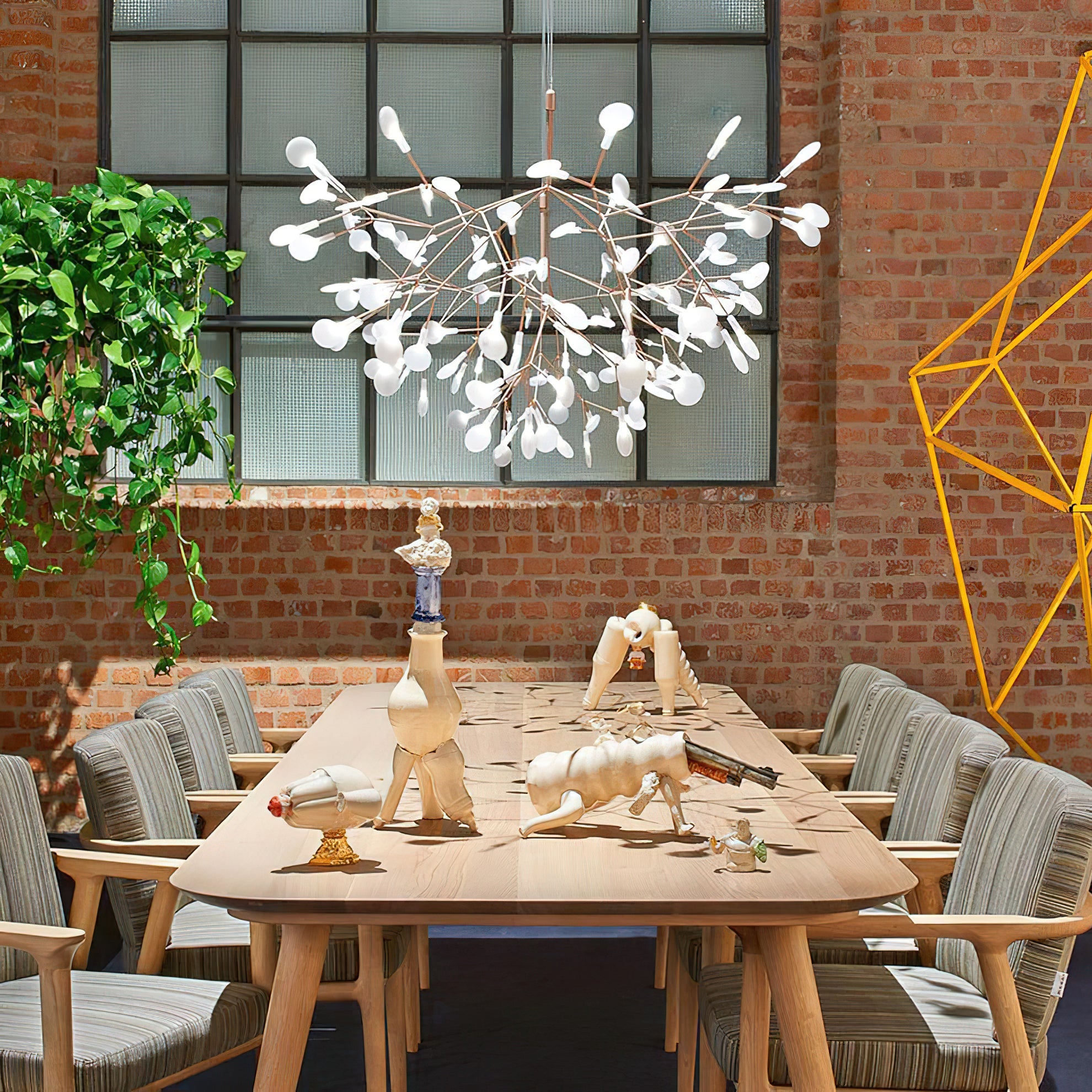 Design Heracleum Kroonluchter met LED Bladeren – Moderne Organische Hanglamp met 30 tot 108 Lichtpunten in Zwart of Roségoud | Restfield